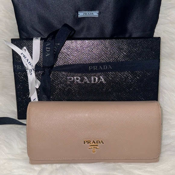 PRADA 1M1349 Saffiano Leather Long Snap Wallet Beige - Picture 1 of 17